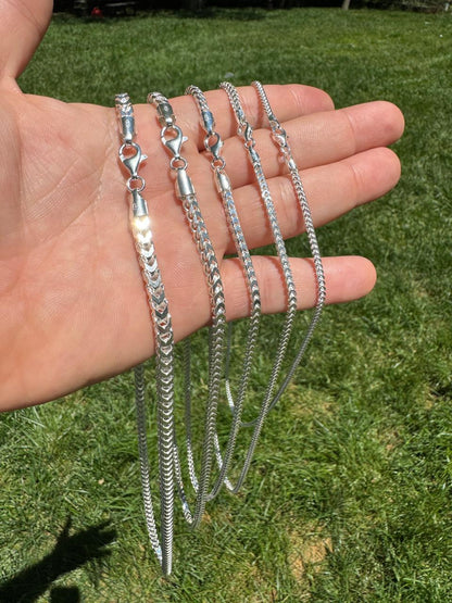 Franco Link Chain Necklace - 925 Sterling Silver - 16"-30" - 2mm-5mm