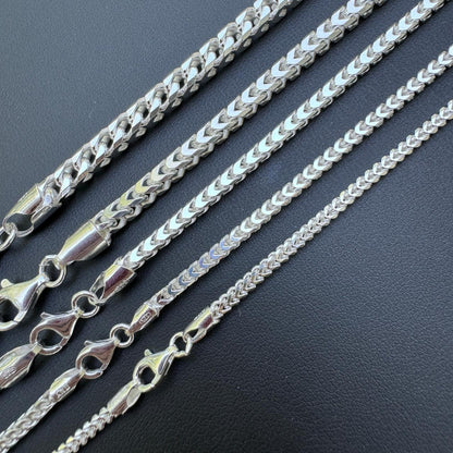 Franco Link Chain Necklace - 925 Sterling Silver - 16"-30" - 2mm-5mm