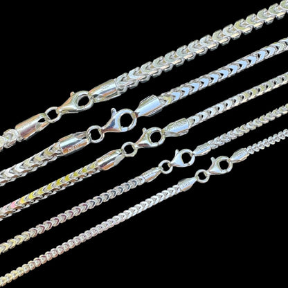 Franco Link Chain Necklace - 925 Sterling Silver - 16"-30" - 2mm-5mm