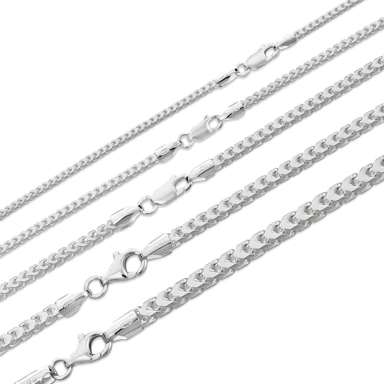 Franco Link Chain Necklace - 925 Sterling Silver - 16"-30" - 2mm-5mm