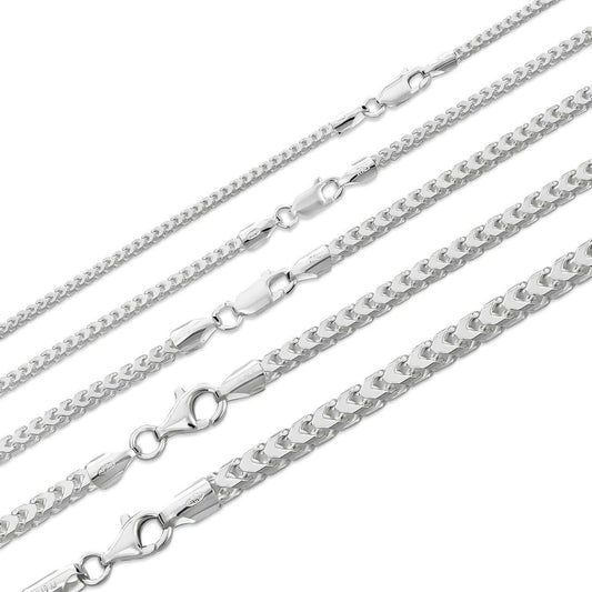 Franco Link Chain Necklace - 925 Sterling Silver - 16"-30" - 2mm-5mm