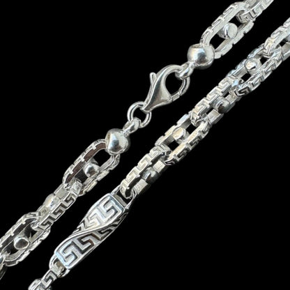 Greek Key Chain Necklace Or Bracelet - 925 Sterling Silver - 7"-28" - 7mm