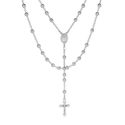 Hail Mary & Our Father Rosary Beads Necklace - 925 Silver - 5mm - 30"