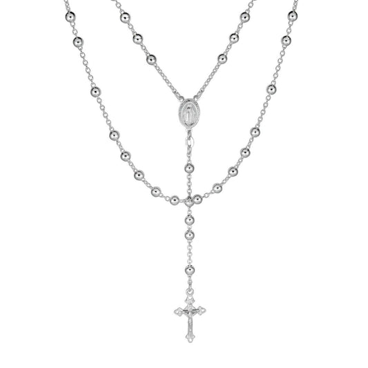 Hail Mary & Our Father Rosary Beads Necklace - 925 Silver - 5mm - 30"