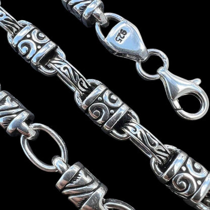 Hawaiian Tribal Rolo Chain Necklace Or Bracelet - 925 Sterling Silver Oxidized - 7"-24" - 7mm