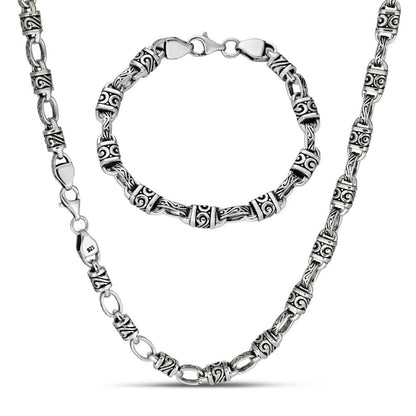 Hawaiian Tribal Rolo Chain Necklace Or Bracelet - 925 Sterling Silver Oxidized - 7"-24" - 7mm