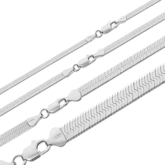 Herringbone Chain Necklace - 925 Sterling Silver - 14"-28" - 3mm-9mm