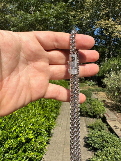 MOISSANITE CLASP Franco Chain Necklace - Stainless Steel W. 925 Silver Clasp - 18"-30" - 4mm-6mm