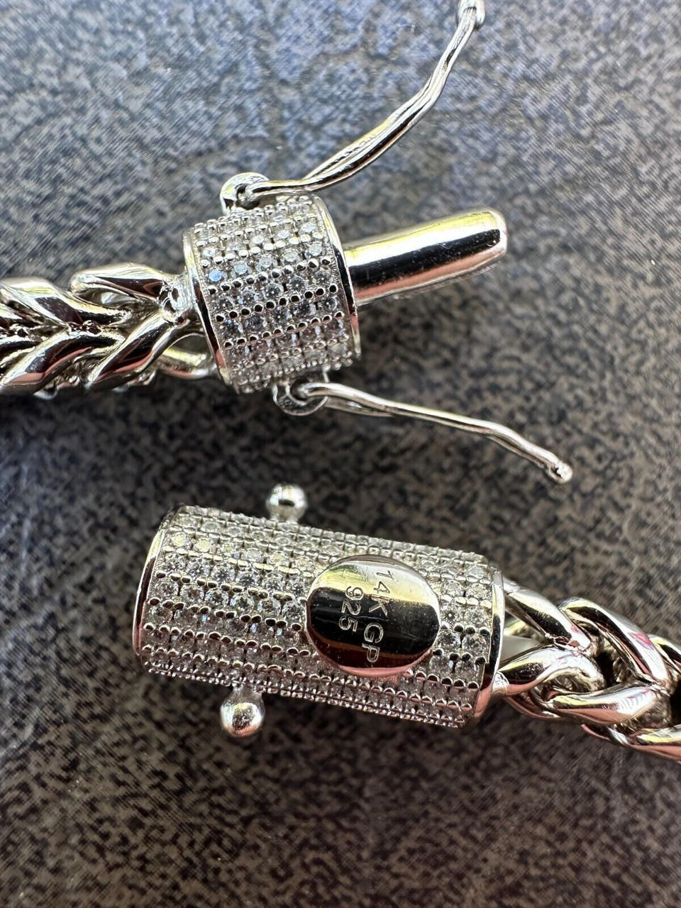 MOISSANITE CLASP Franco Chain Necklace - Stainless Steel W. 925 Silver Clasp - 18"-30" - 4mm-6mm