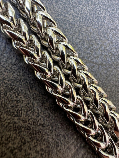 MOISSANITE CLASP Franco Chain Necklace - Stainless Steel W. 925 Silver Clasp - 18"-30" - 4mm-6mm