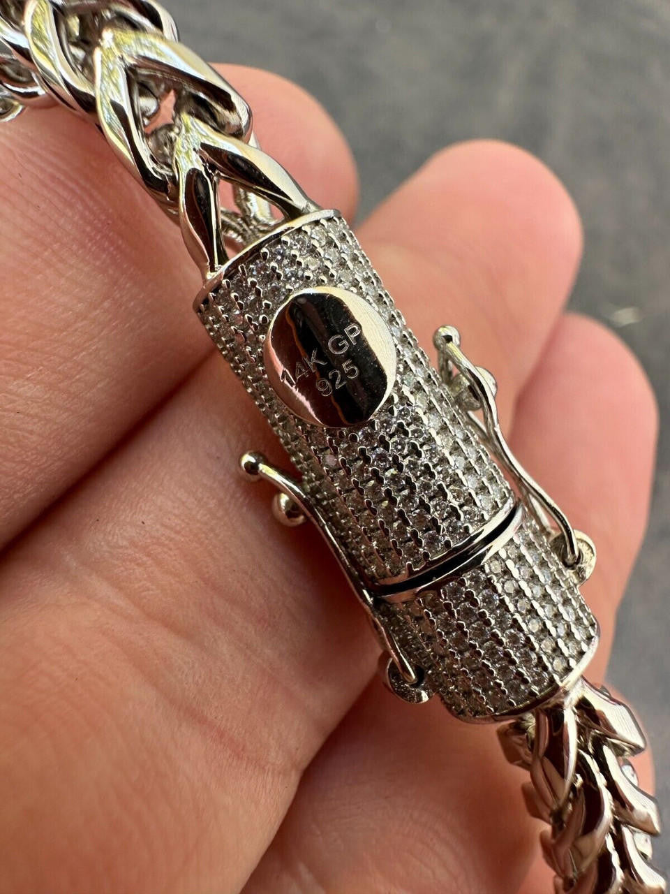 MOISSANITE CLASP Franco Chain Necklace - Stainless Steel W. 925 Silver Clasp - 18"-30" - 4mm-6mm