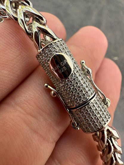 MOISSANITE CLASP Franco Chain Necklace - Stainless Steel W. 925 Silver Clasp - 18"-30" - 4mm-6mm