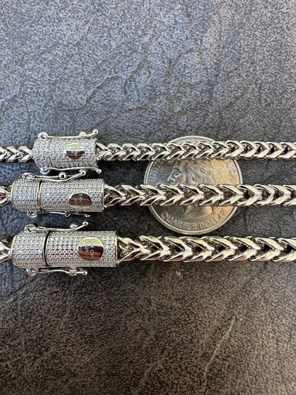 MOISSANITE CLASP Franco Chain Necklace - Stainless Steel W. 925 Silver Clasp - 18"-30" - 4mm-6mm