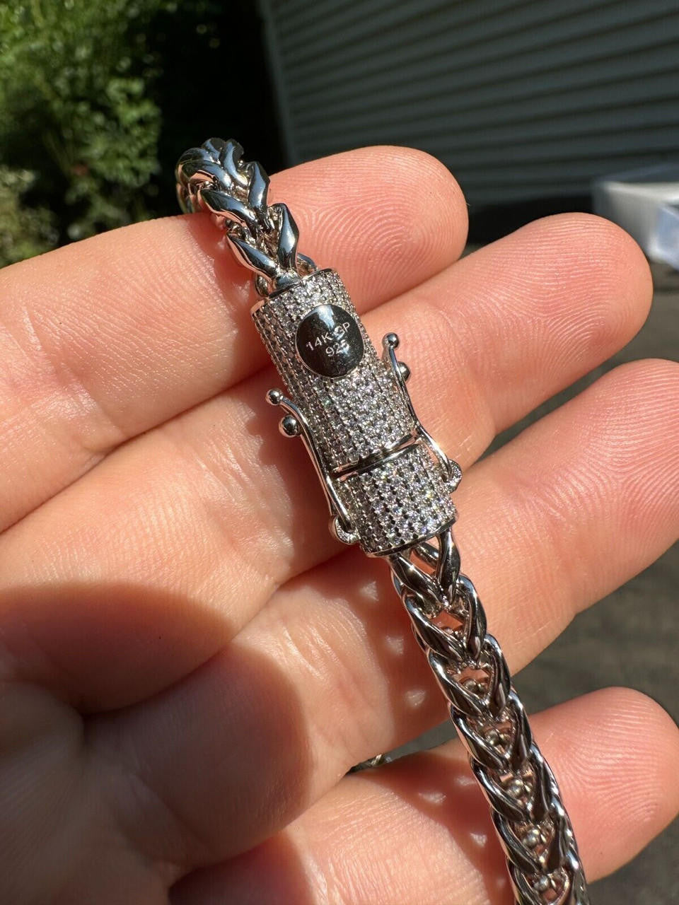 MOISSANITE CLASP Franco Chain Necklace - Stainless Steel W. 925 Silver Clasp - 18"-30" - 4mm-6mm