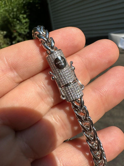 MOISSANITE CLASP Franco Chain Necklace - Stainless Steel W. 925 Silver Clasp - 18"-30" - 4mm-6mm