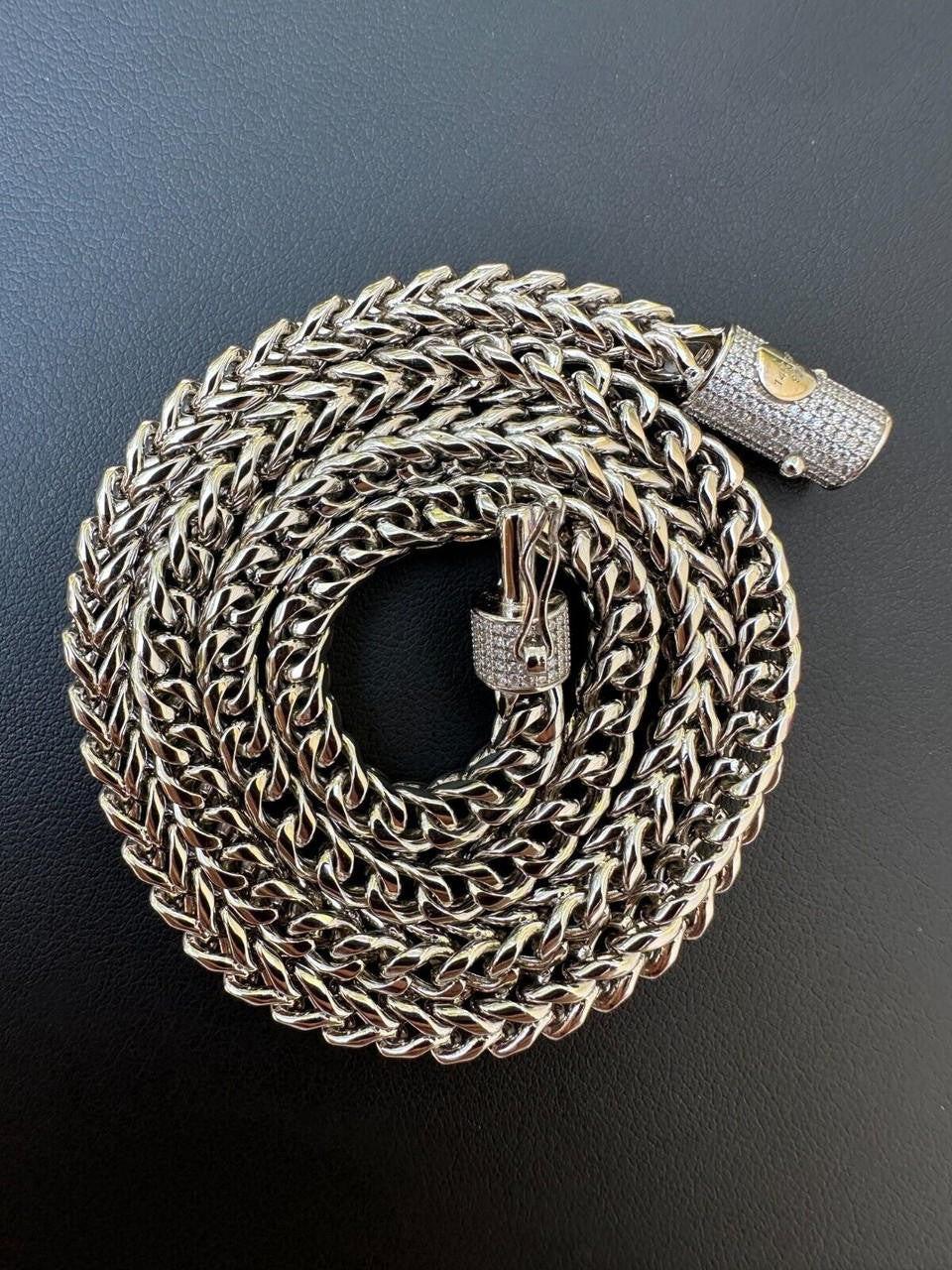 MOISSANITE CLASP Franco Chain Necklace - Stainless Steel W. 925 Silver Clasp - 18"-30" - 4mm-6mm