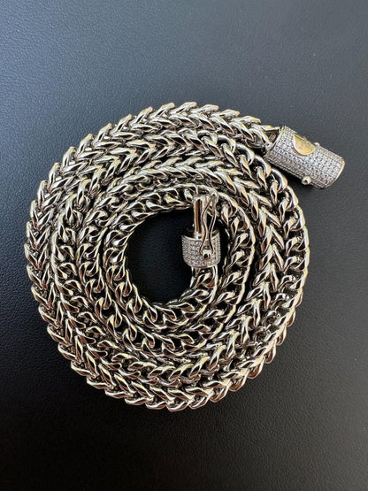 MOISSANITE CLASP Franco Chain Necklace - Stainless Steel W. 925 Silver Clasp - 18"-30" - 4mm-6mm