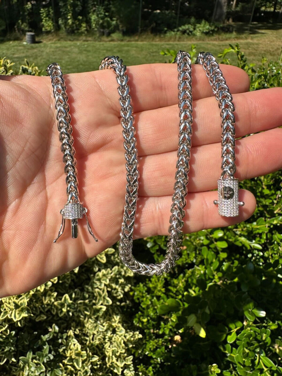 MOISSANITE CLASP Franco Chain Necklace - Stainless Steel W. 925 Silver Clasp - 18"-30" - 4mm-6mm