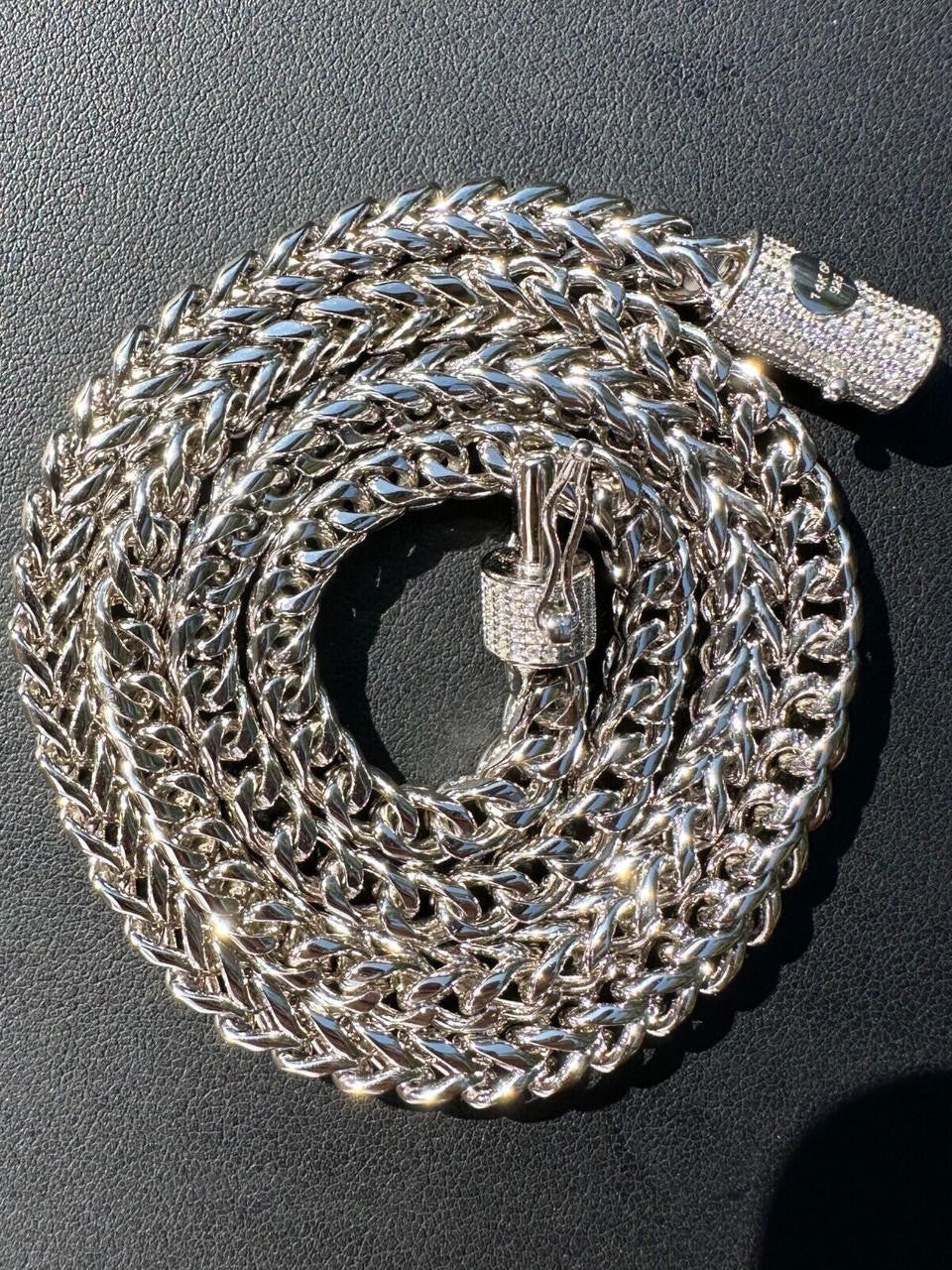 MOISSANITE CLASP Franco Chain Necklace - Stainless Steel W. 925 Silver Clasp - 18"-30" - 4mm-6mm