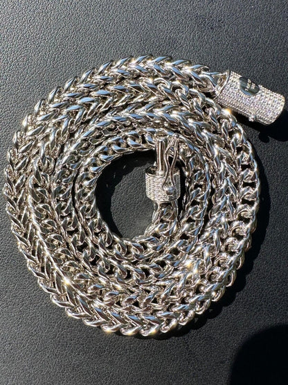 MOISSANITE CLASP Franco Chain Necklace - Stainless Steel W. 925 Silver Clasp - 18"-30" - 4mm-6mm