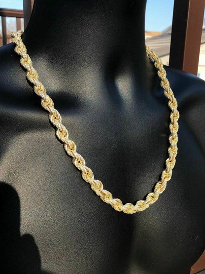 Rope Chain Necklace Iced Out CZ Stones - 14k Gold Vermeil 925 Silver - 9mm - 16-30"
