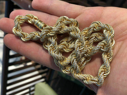 Rope Chain Necklace Iced Out CZ Stones - 14k Gold Vermeil 925 Silver - 9mm - 16-30"