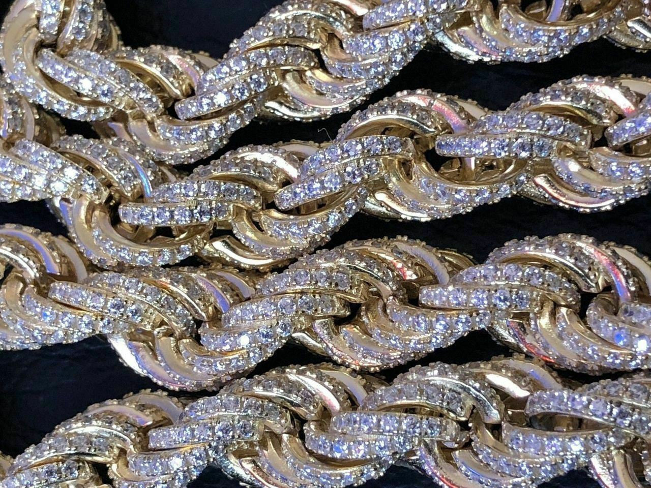 Rope Chain Necklace Iced Out CZ Stones - 14k Gold Vermeil 925 Silver - 9mm - 16-30"