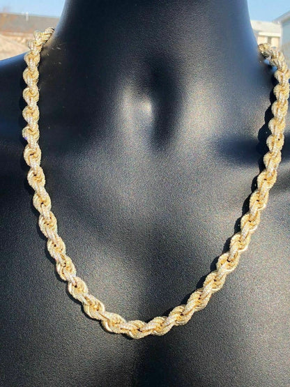 Rope Chain Necklace Iced Out CZ Stones - 14k Gold Vermeil 925 Silver - 9mm - 16-30"
