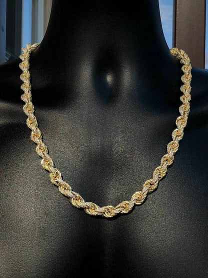 Rope Chain Necklace Iced Out CZ Stones - 14k Gold Vermeil 925 Silver - 9mm - 16-30"