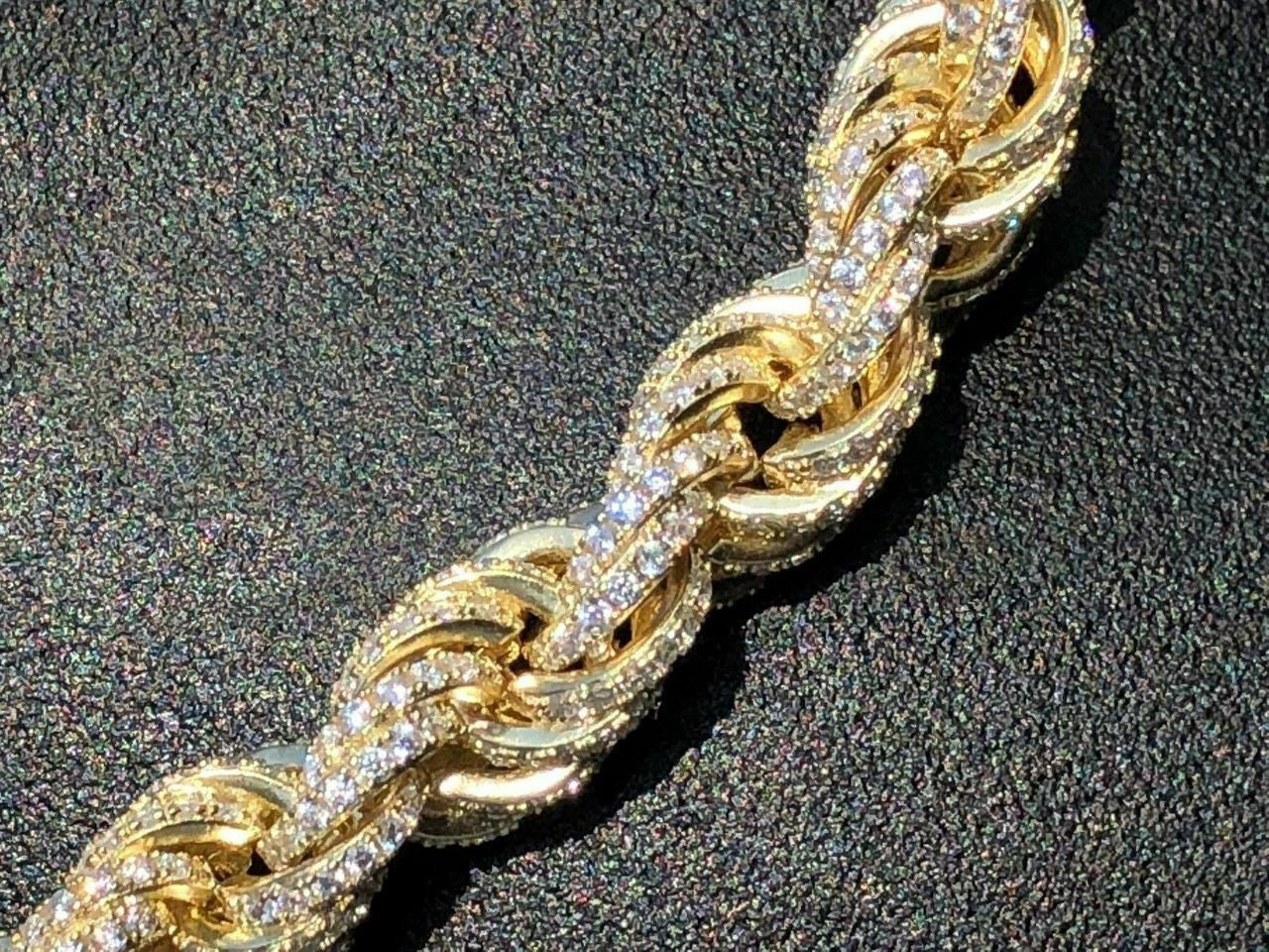 Rope Chain Necklace Iced Out CZ Stones - 14k Gold Vermeil 925 Silver - 9mm - 16-30"