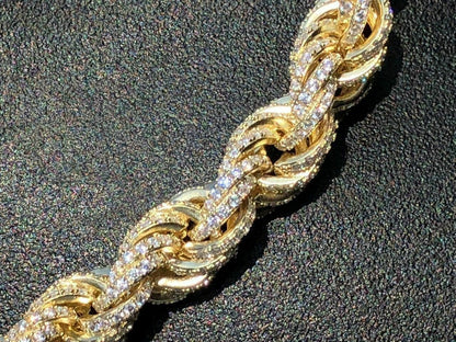 Rope Chain Necklace Iced Out CZ Stones - 14k Gold Vermeil 925 Silver - 9mm - 16-30"