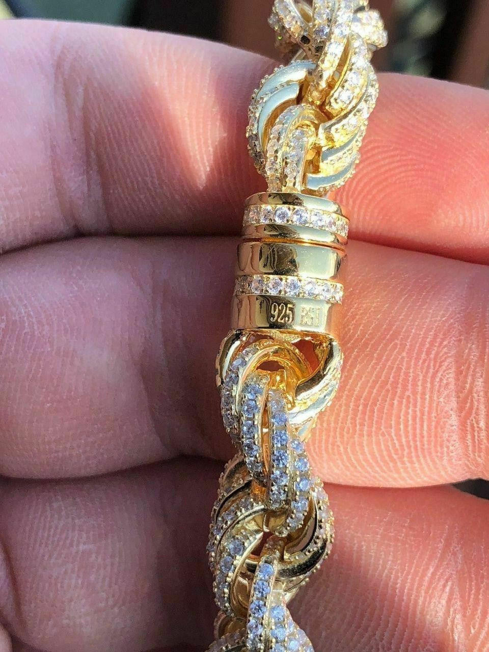 Rope Chain Necklace Iced Out CZ Stones - 14k Gold Vermeil 925 Silver - 9mm - 16-30"