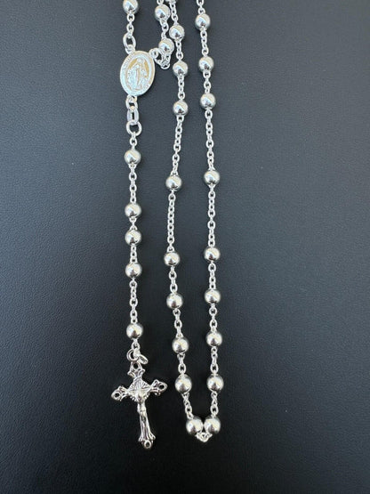 Hail Mary & Our Father Rosary Beads Necklace - 925 Silver - 5mm - 30"