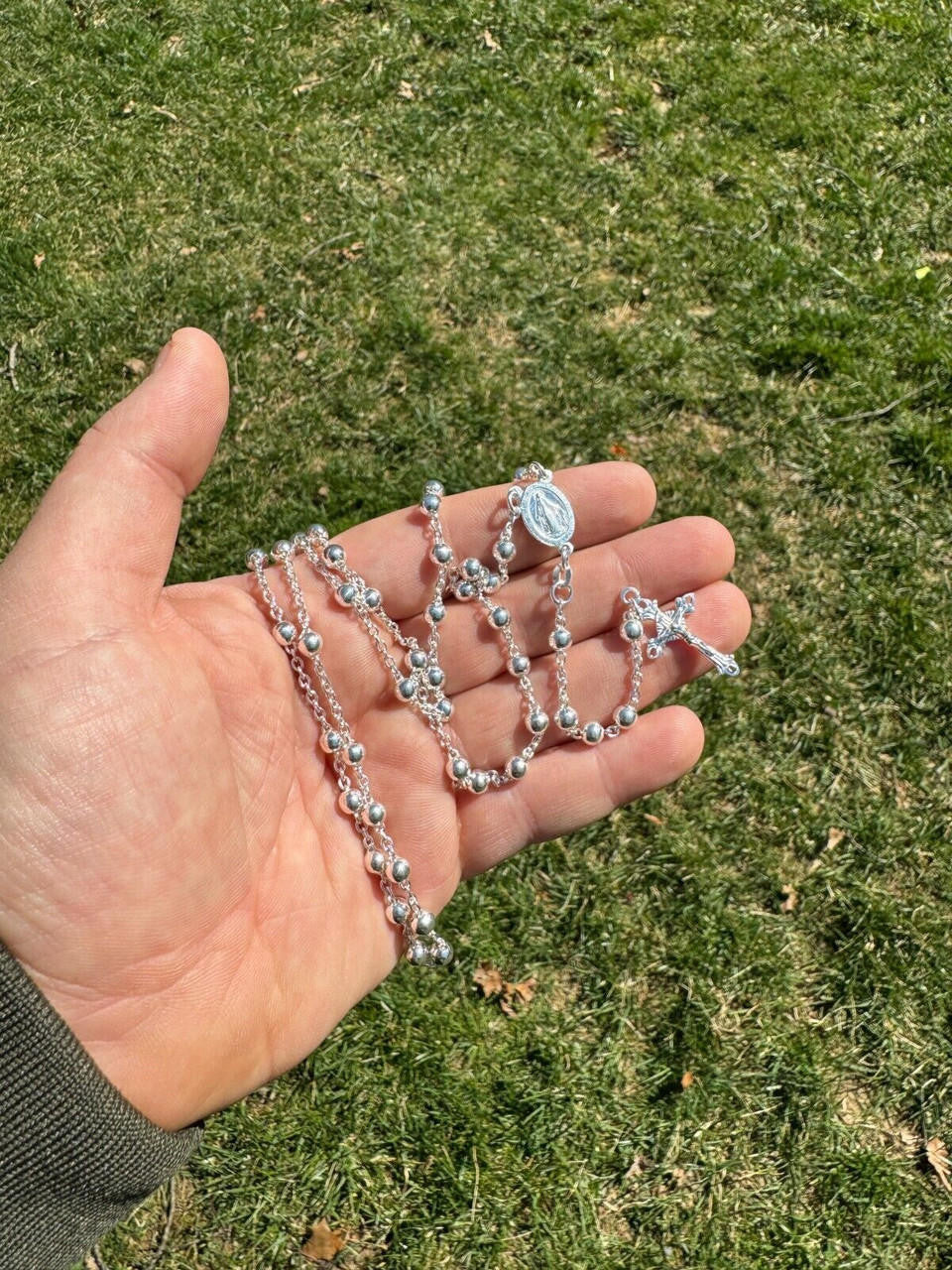 Hail Mary & Our Father Rosary Beads Necklace - 925 Silver - 5mm - 30"