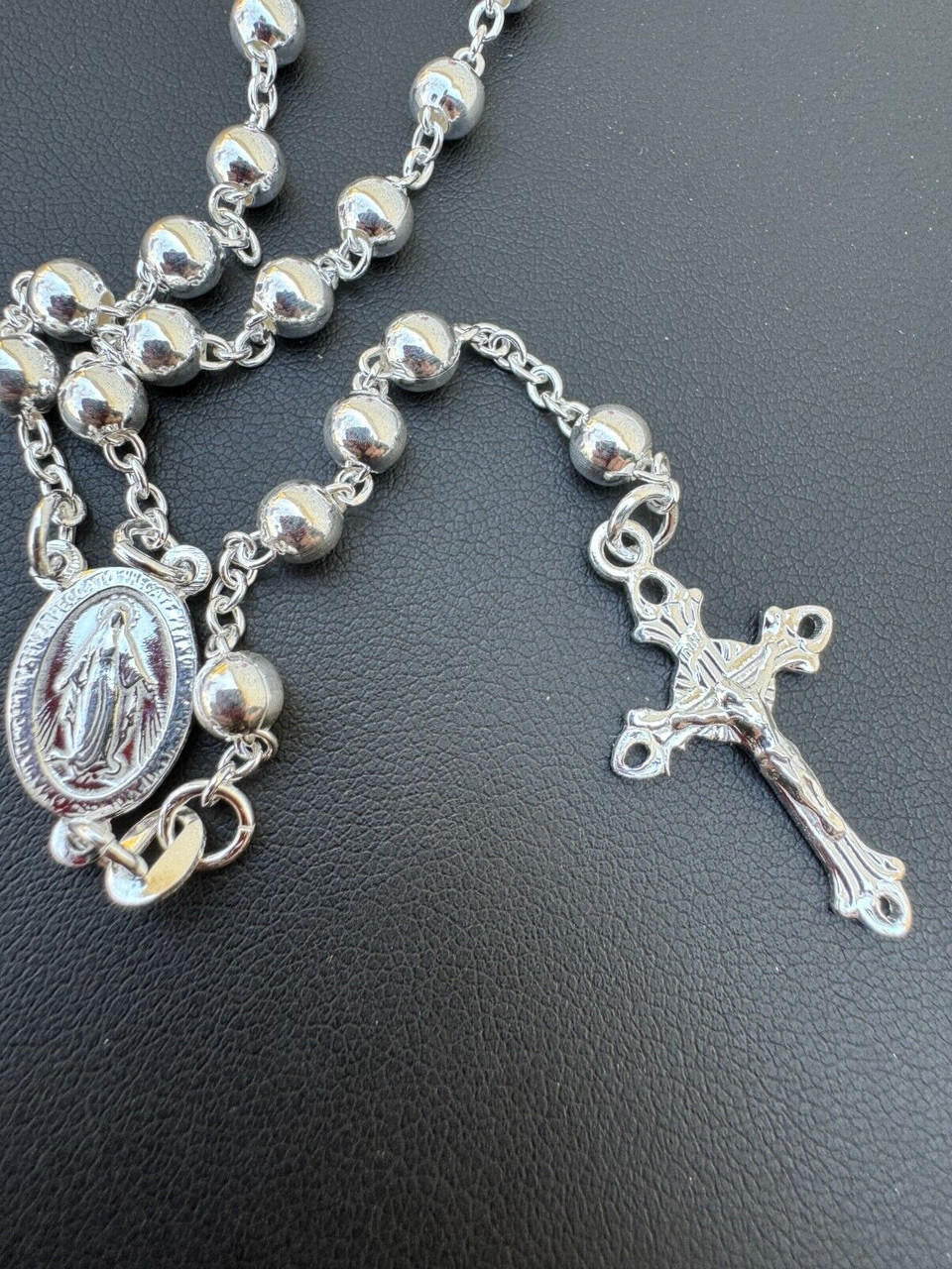 Hail Mary & Our Father Rosary Beads Necklace - 925 Silver - 5mm - 30"