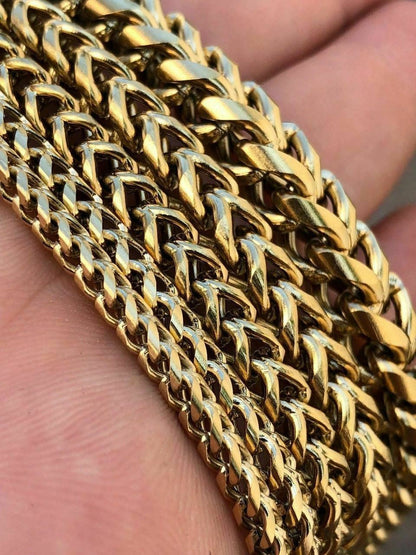 Franco Chain Necklace - 14k Yellow Gold Plated Stainless Steel - 18"-30" - 3mm-8mm