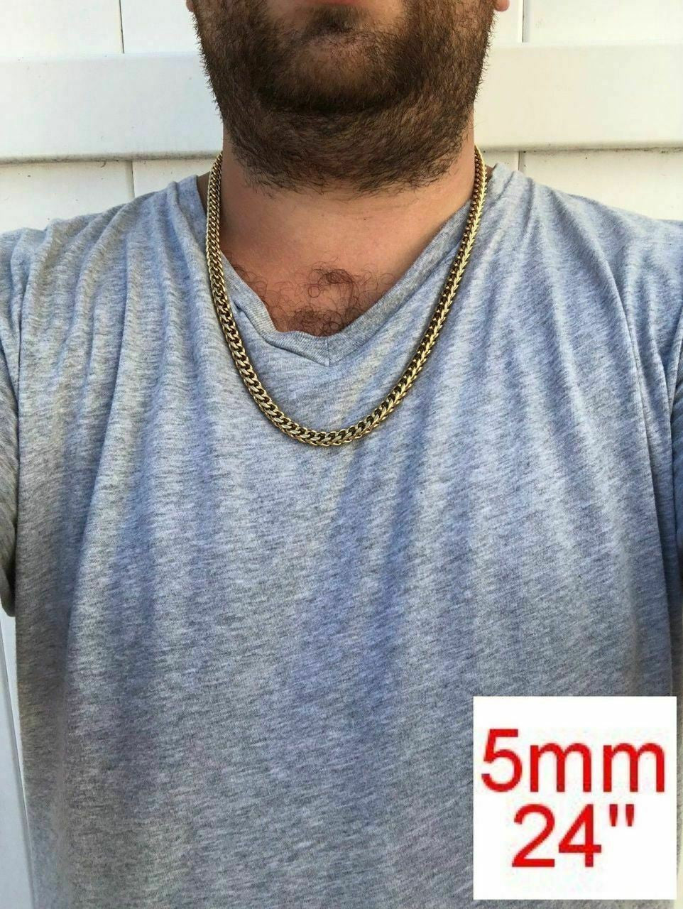 Franco Chain Necklace - 14k Yellow Gold Plated Stainless Steel - 18"-30" - 3mm-8mm