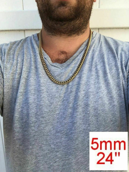 Franco Chain Necklace - 14k Yellow Gold Plated Stainless Steel - 18"-30" - 3mm-8mm