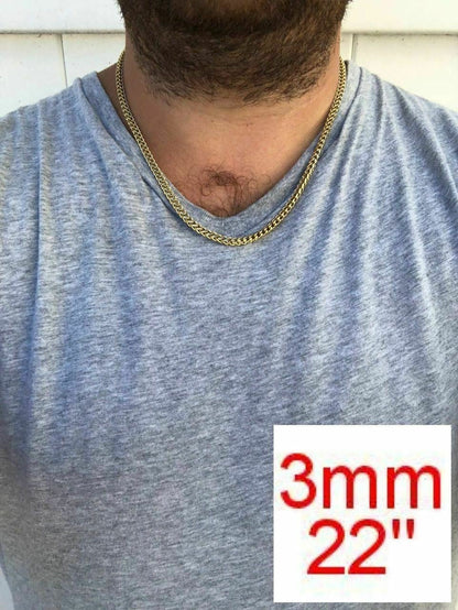 Franco Chain Necklace - 14k Yellow Gold Plated Stainless Steel - 18"-30" - 3mm-8mm