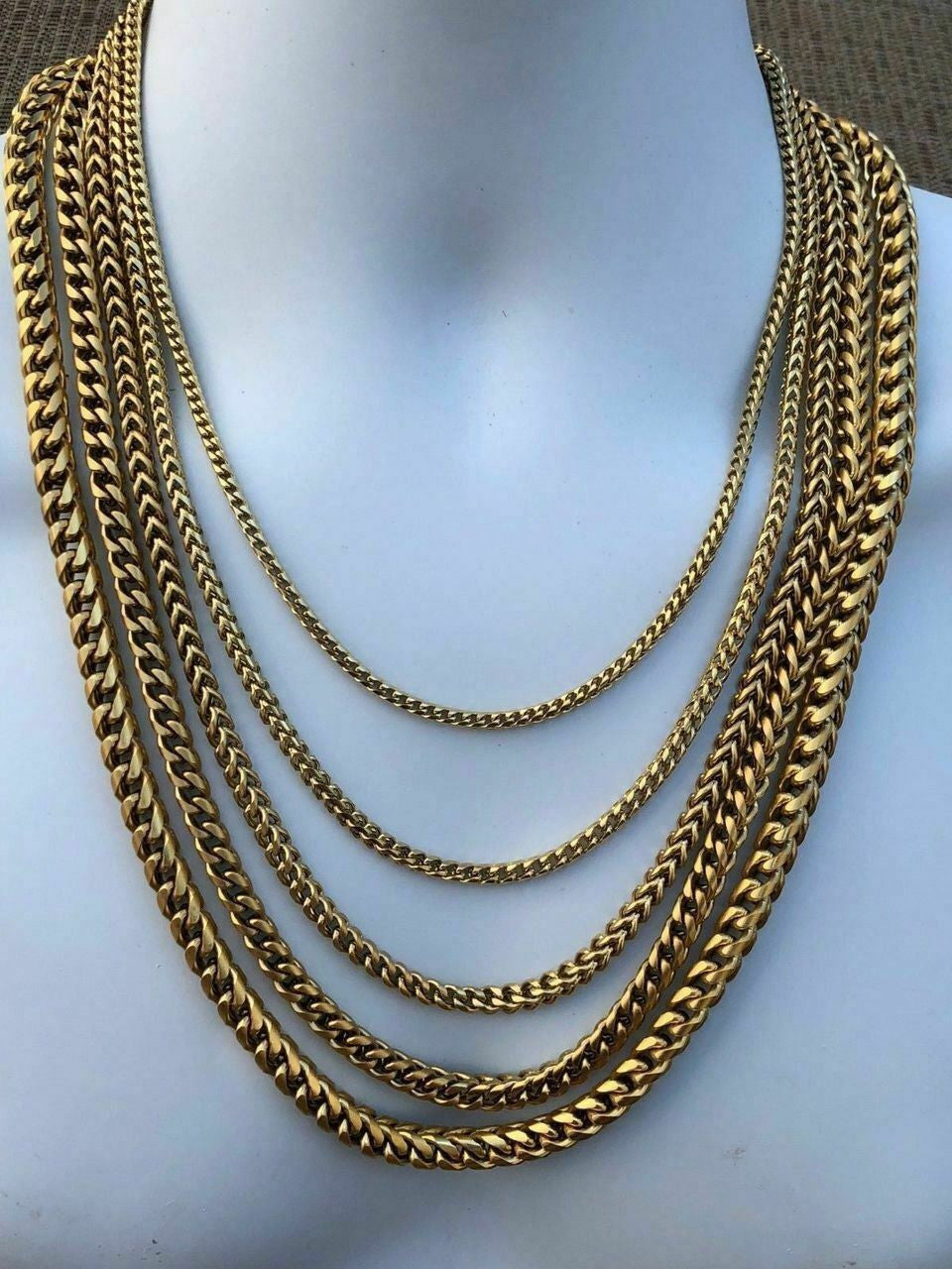 Franco Chain Necklace - 14k Yellow Gold Plated Stainless Steel - 18"-30" - 3mm-8mm
