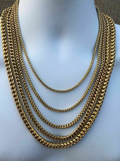 Franco Chain Necklace - 14k Yellow Gold Plated Stainless Steel - 18"-30" - 3mm-8mm