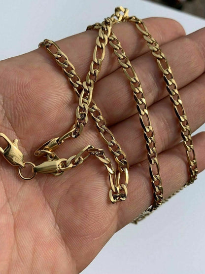 Figaro Chain Necklace - 14k Yellow Gold Plated Stainless Steel - 18"-30" - 5mm