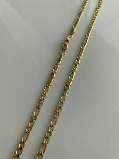Figaro Chain Necklace - 14k Yellow Gold Plated Stainless Steel - 18"-30" - 5mm