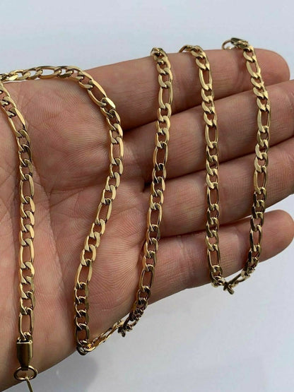 Figaro Chain Necklace - 14k Yellow Gold Plated Stainless Steel - 18"-30" - 5mm