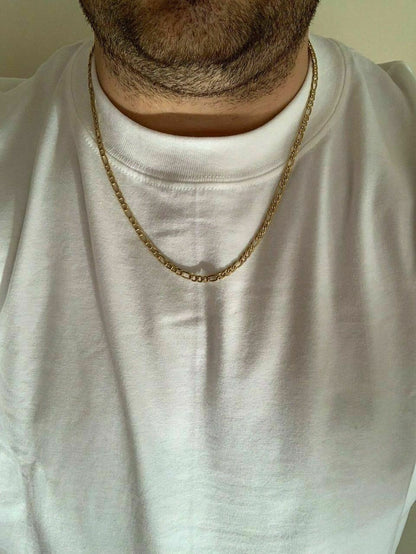 Figaro Chain Necklace - 14k Yellow Gold Plated Stainless Steel - 18"-30" - 5mm