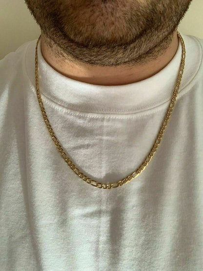 Figaro Chain Necklace - 14k Yellow Gold Plated Stainless Steel - 18"-30" - 5mm