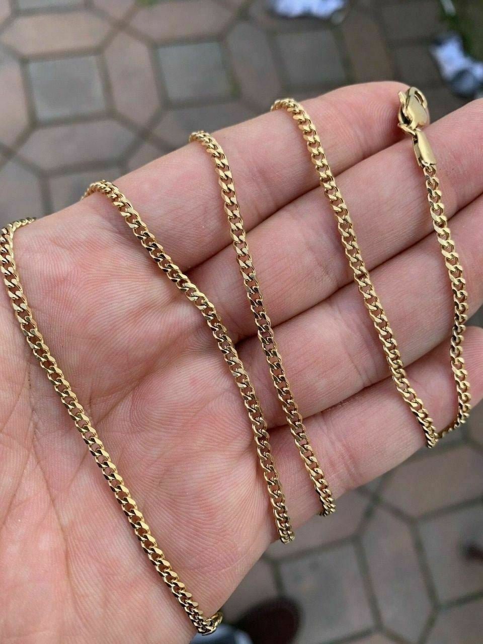 Cuban Link Chain Necklace - 14k Yellow Gold Plated Stainless Steel - 18"-30" - 3mm
