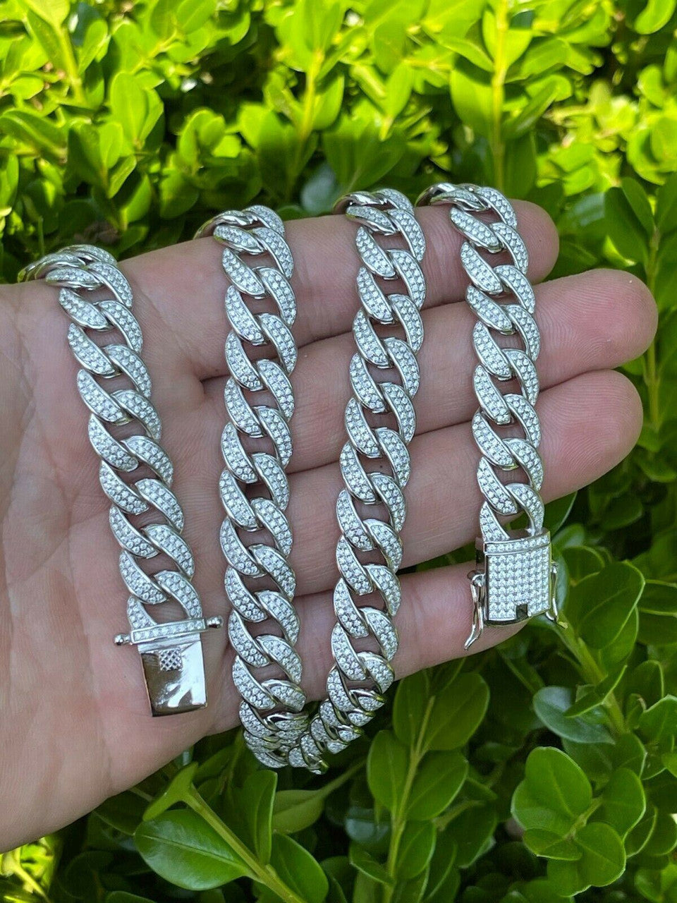 MOISSANITE Flat Miami Cuban Link Chain Necklace Iced Out - 925 Silver - 12mm - 16-30"