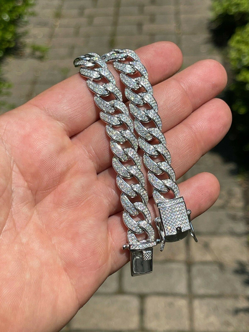 MOISSANITE Flat Miami Cuban Link Chain Necklace Iced Out - 925 Silver - 12mm - 16-30"