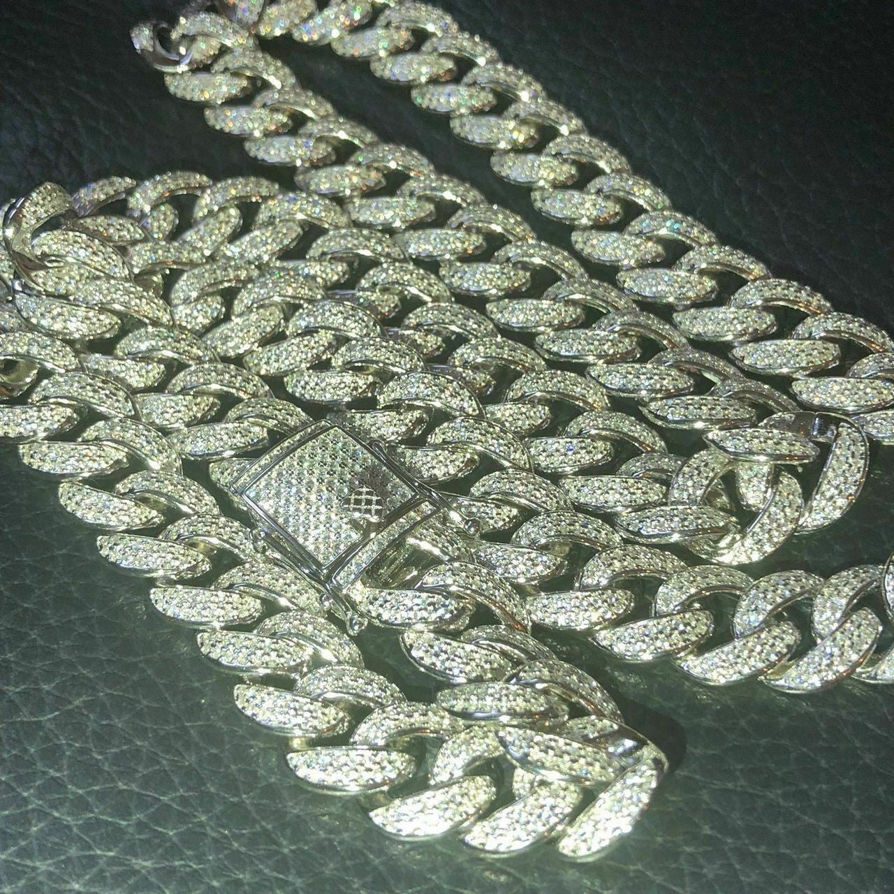 MOISSANITE Flat Miami Cuban Link Chain Necklace Iced Out - 925 Silver - 12mm - 16-30"